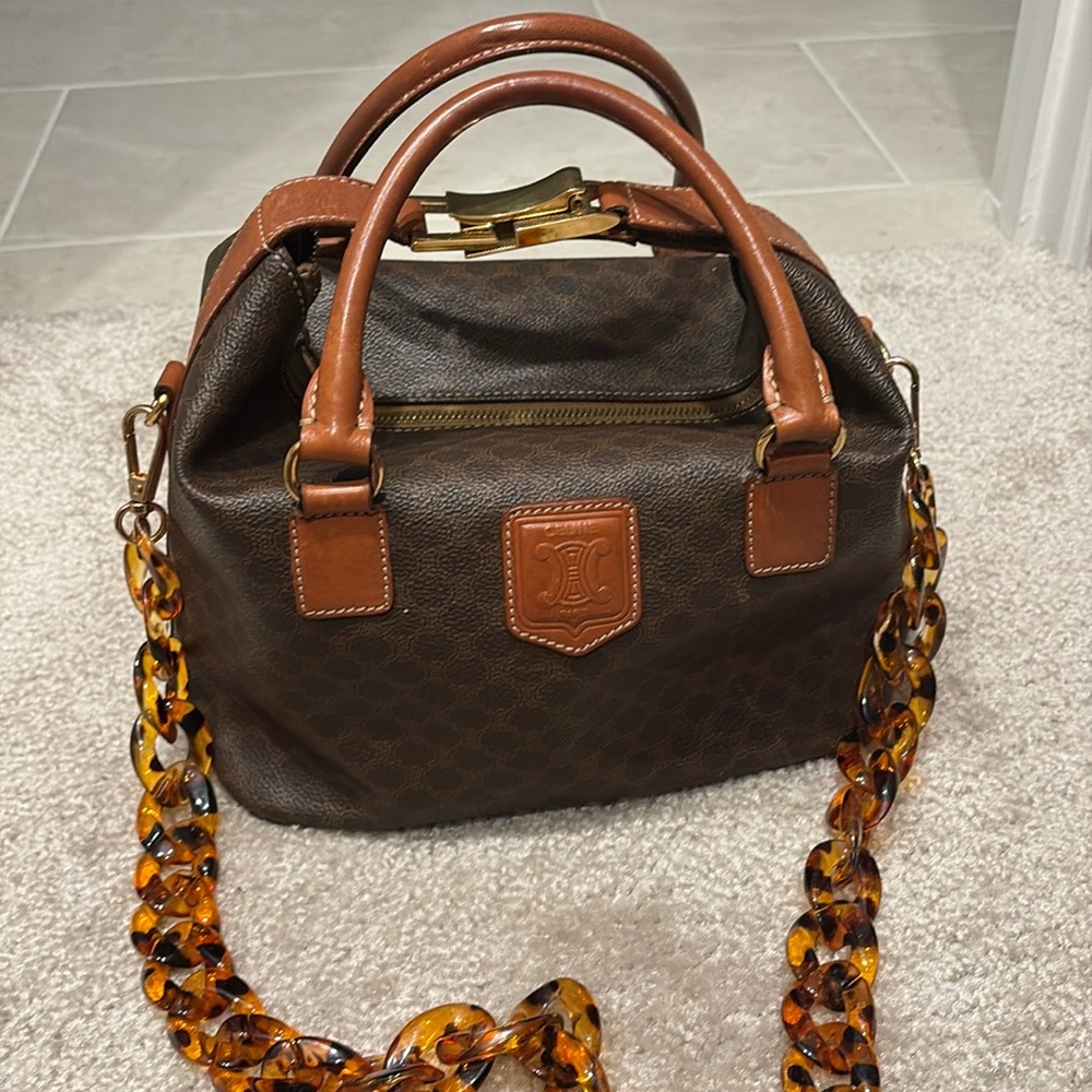 Vintage CELINE Old Cline Macadam Triomphe Blason Shoulder Hand Bag PVC T00J